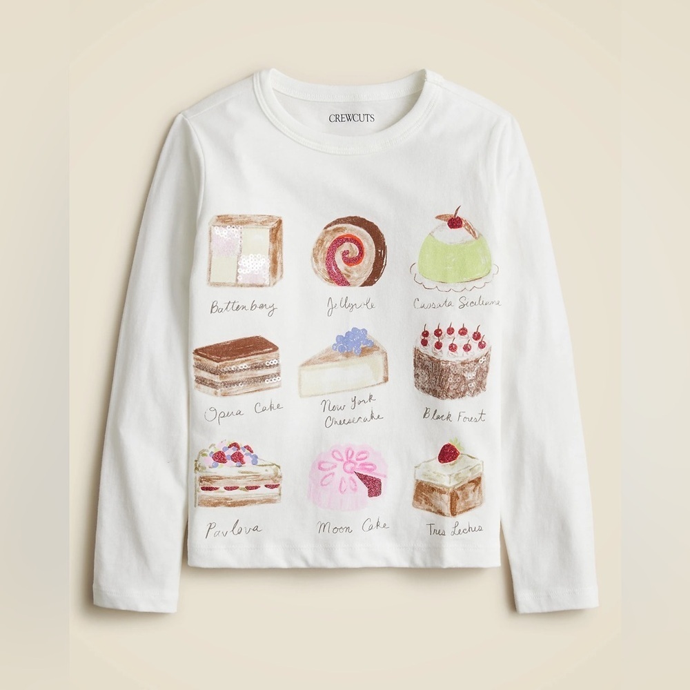 Crewcuts cake graphic tee long sleeve watercolor toddler girl sequins glitter